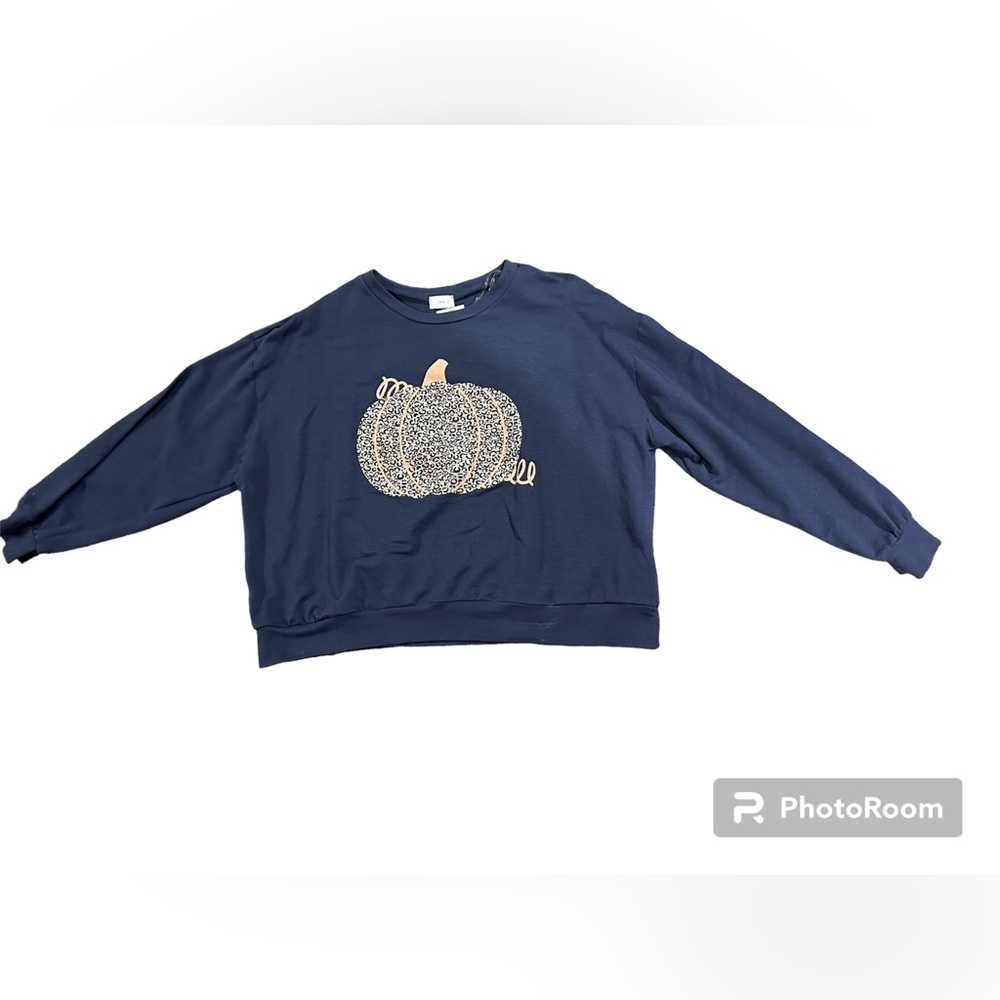 Fall Thanksgiving Crew Neck Sweatshirt with pumpkin appliqué by 12 PM - Large